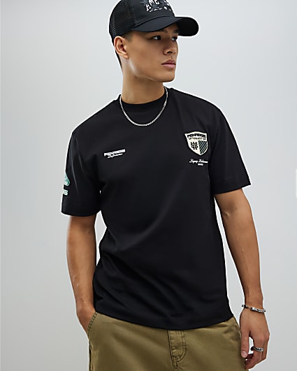 Black Regular Fit Penrose Crest T-Shirt