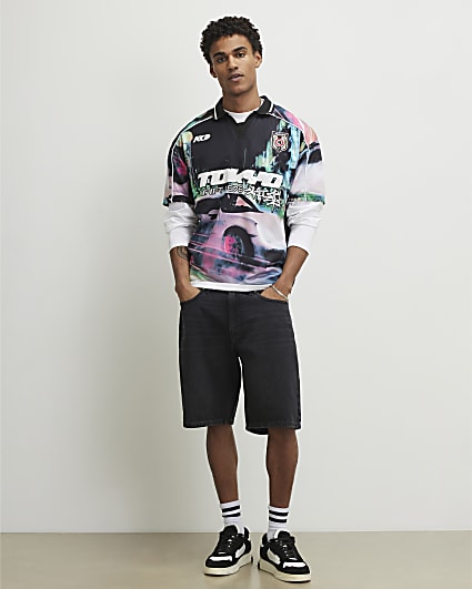 Black Washed Regular Fit Denim Shorts