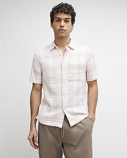 Pink Boxy Fit Textured Check Shirt