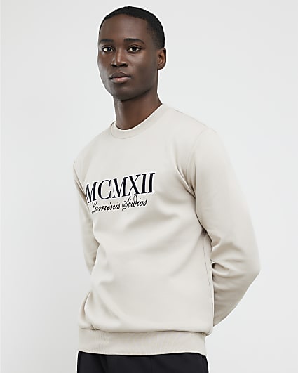 Cream Slim Fit Embossed MCMXII Sweatshirt