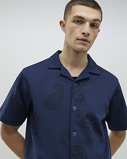 Navy Regular Fit Paisley Party Shirt