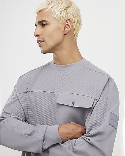 Grey Slim Fit Waffle Pocket Sweatshirt
