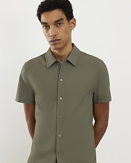 Green Muscle Fit Ribbed Shirt