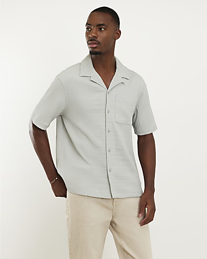 Grey Regular Fit Textured Shirt