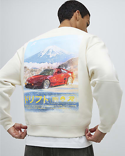 Ecru Regular Fit Fuji Car Sweatshirt