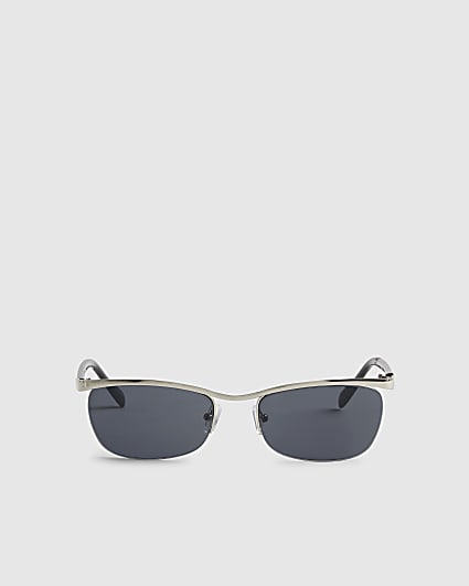 Black Rimless Metal Flat Top Sunglasses