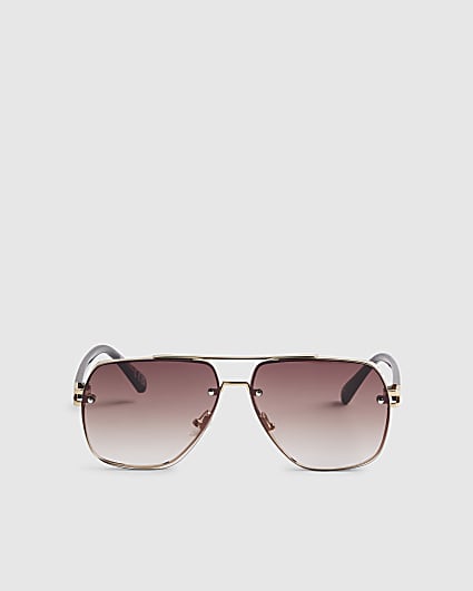 Brown Metal Aviator Ombre Sunglasses