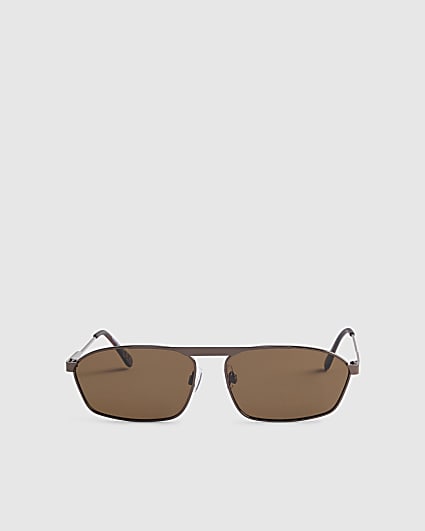 Brown Metal Square Sunglasses