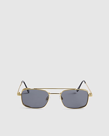 Gold Flat Top Rectangle Sunglasses