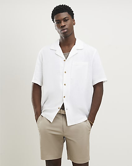 White Regular Fit Linen Blend Shirt