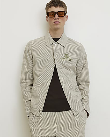 White Slim Fit Stripe Textured Jacket
