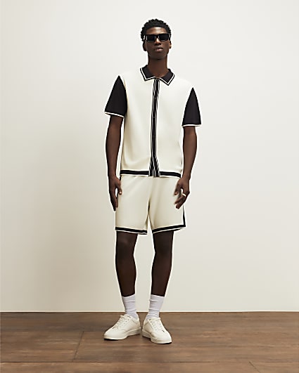Cream Colour Block Shorts