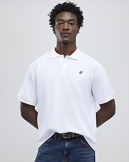 White Oversized Fit Embroidered RI Polo Shirt