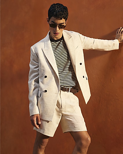 Cream Textured Suit Jacket