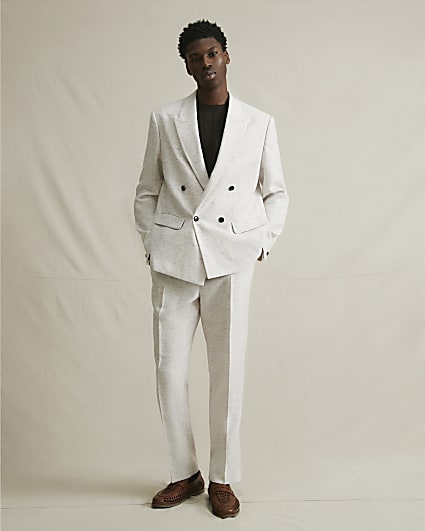 Cream Textured Suit Trousers