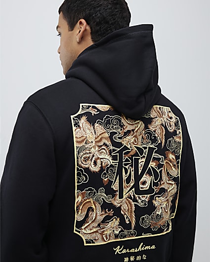 Black Regular Fit Dragon Karashima Hoodie