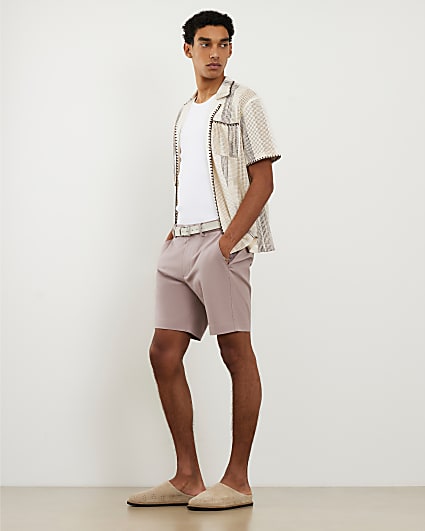 Pink Slim Fit Belted Chino Shorts