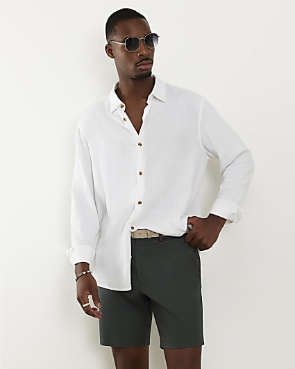 Khaki Slim Fit Belted Chino Shorts