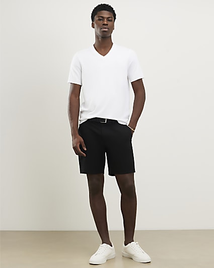 Black Slim Fit Belted Chino Shorts