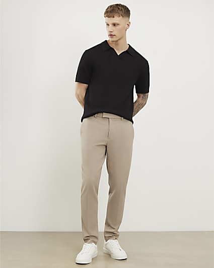 Beige Skinny Fit Elasticated Trousers