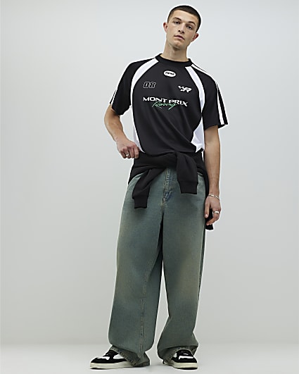 Black Oversized Fit Montprix Football T-Shirt