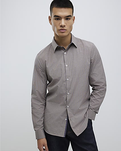 Brown Slim Fit Check Shirt