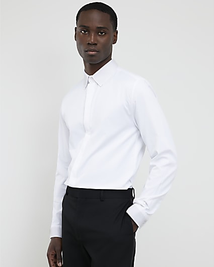 White Slim Fit Glitter Collar Shirt