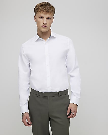 White Slim Fit Floral Trim Shirt