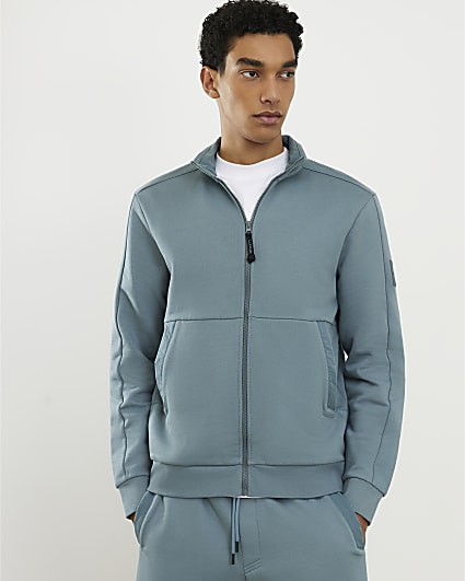 Blue Regular Fit Nylon Funnel Sweatshirt