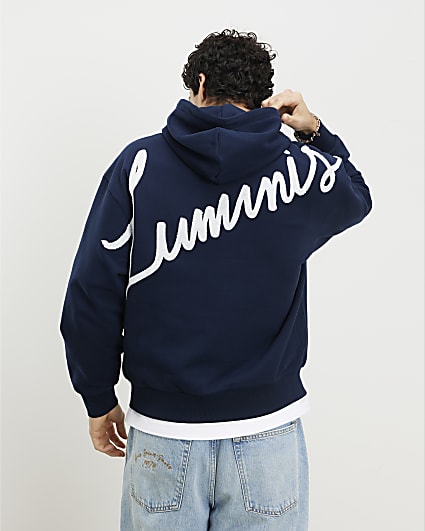 Navy Oversized Fit Luminus Script Hoodie