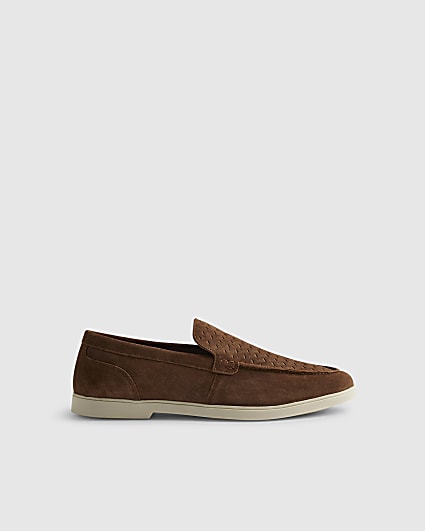 Brown Suede Woven Loafer