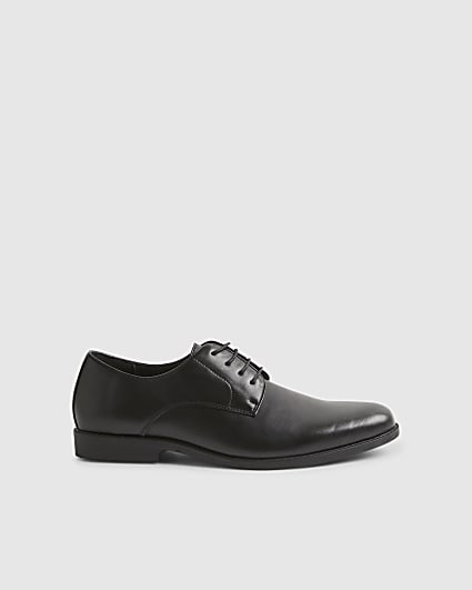 Black Faux Leather Derby Shoes