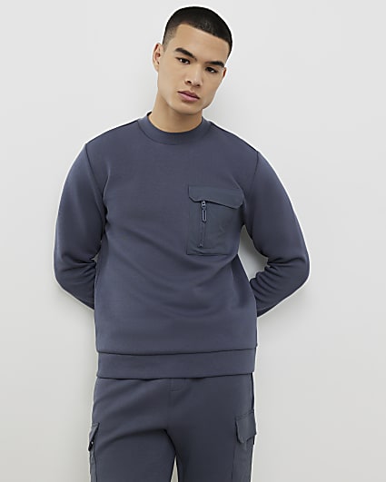 Grey Slim Fit Nylon Pocket Sweatshirt
