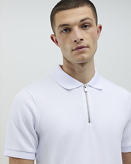 White Slim Fit Zip Polo Shirt