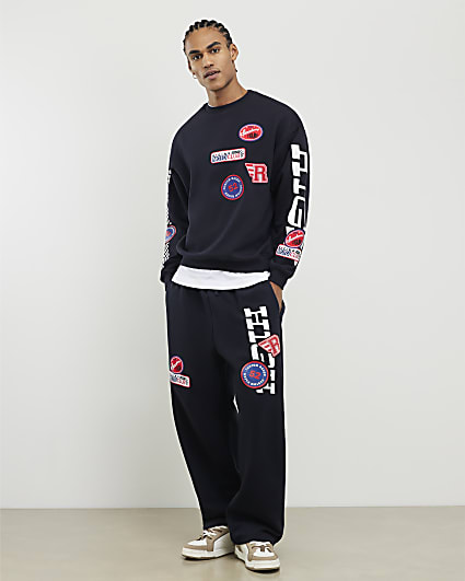 Black High Performance Badges Wide Joggers