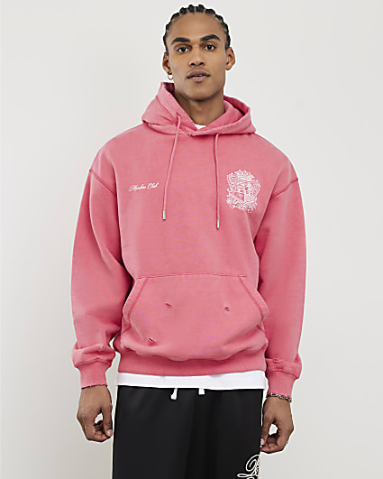 Pink Oversized Fit Members Club Crest Hoodie