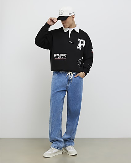 Black Oversized Fit Palais Badge Polo Shirt