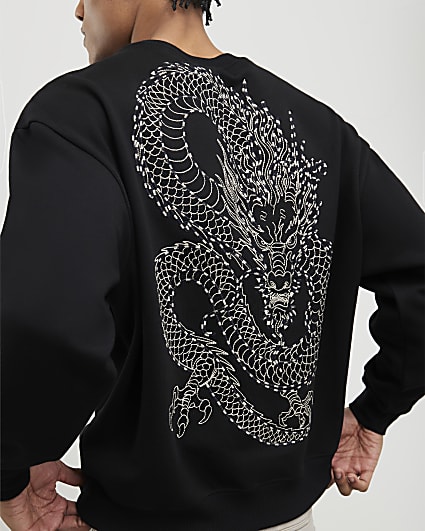 Black Oversized Fit Tokyo Dragon Sweatshirt