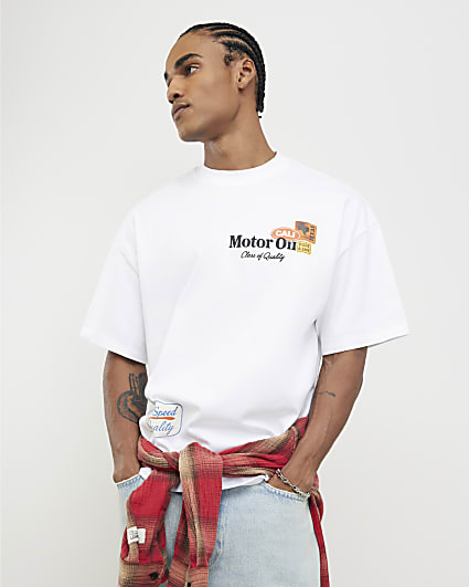 White Oversized Fit Motor Oil Bull T-Shirt