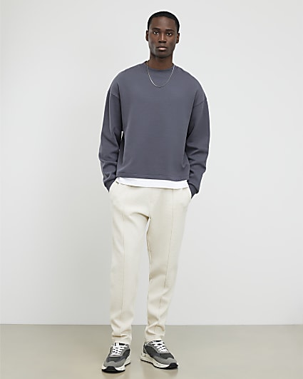 Cream Slim Fit Bubble Joggers