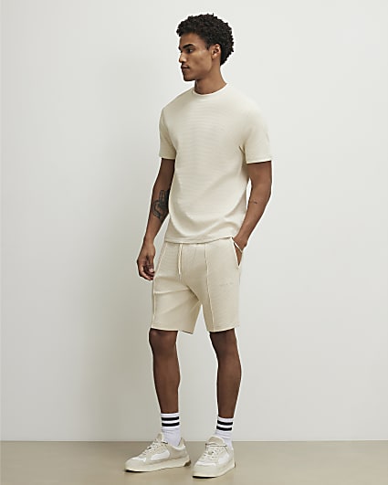 Beige Slim Fit Textured Set