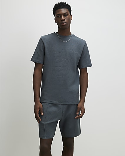Grey Slim Fit Textured T-Shirt & Short Set