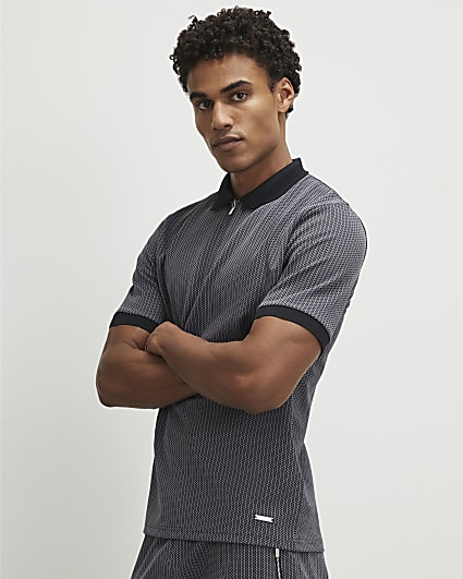 Black Slim Fit Zip Polo Shirt