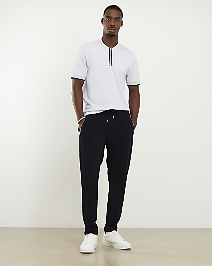 Blue Slim Fit Textured Tipped Polo Shirt