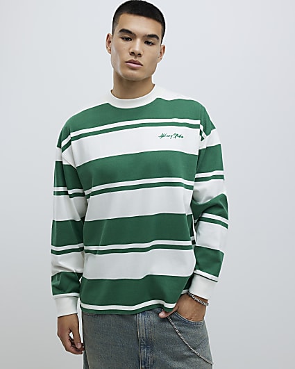 Green Oversized Fit Stripe T-Shirt