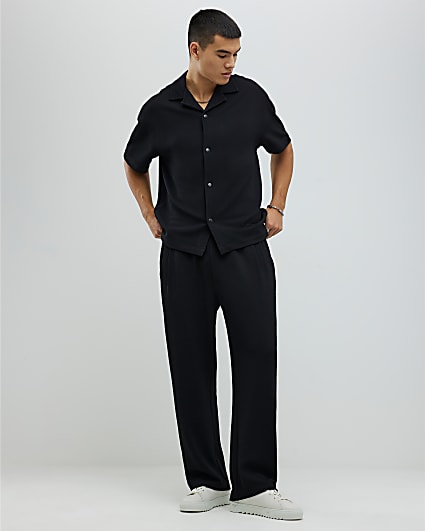 Black Regular Fit Waffle Joggers