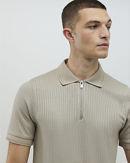 Stone Slim Fit Zip Polo Shirt