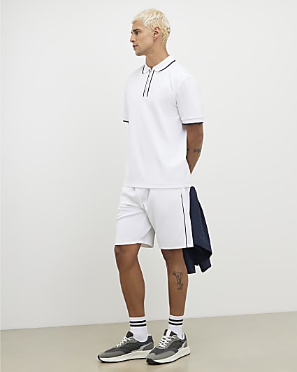 White Slim Fit Textured Tipped Shorts