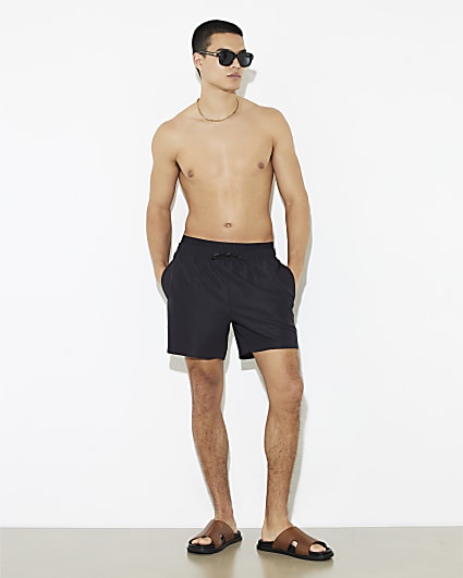 Black Double Waistband Swim Shorts