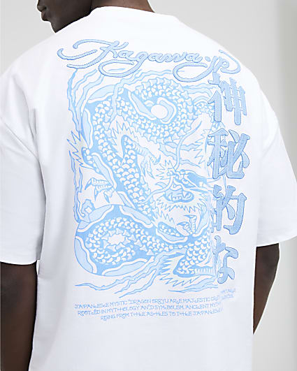 White Oversized Fit Kagawa Dragon T-Shirt